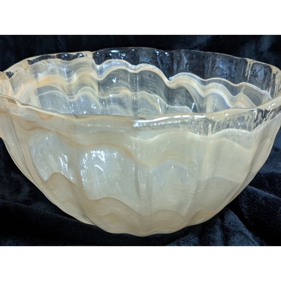 Peach Lavorazione Ribbon Style Glass Bowl Hand Blown Functional Art Fruit - Picture 11 of 12